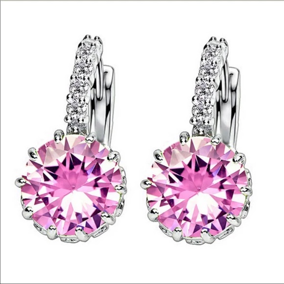 zdazzled Jewelry - Sale!CZ Crystals Silver Hoop Earrings NEW Pink!